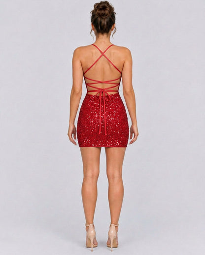 Sequin Scoop Neck Fitted Mini Dress