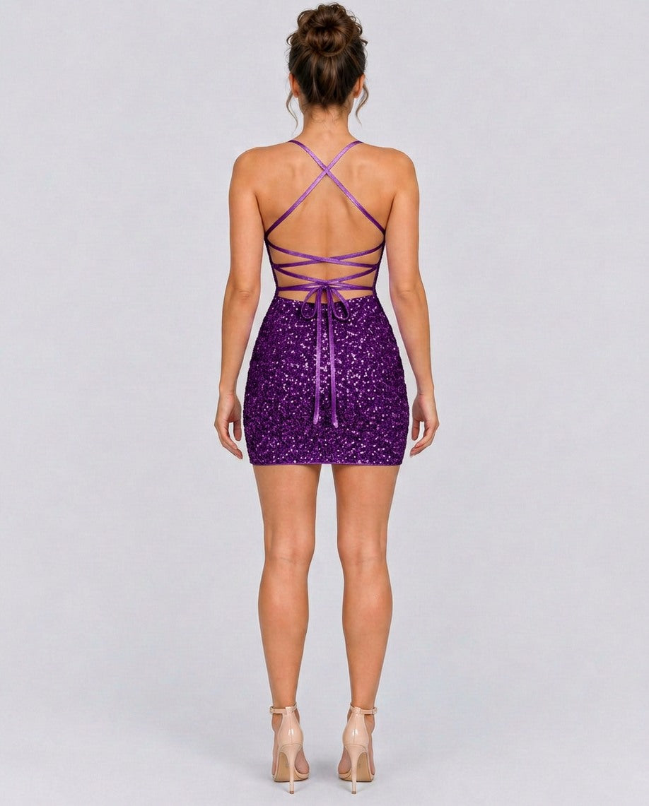 Sequin Scoop Neck Fitted Mini Dress