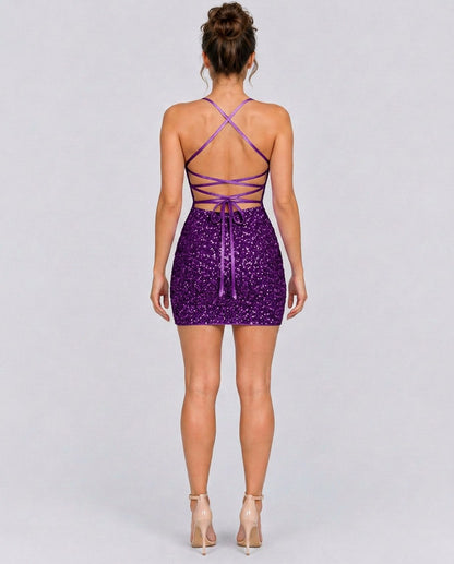 Sequin Scoop Neck Fitted Mini Dress