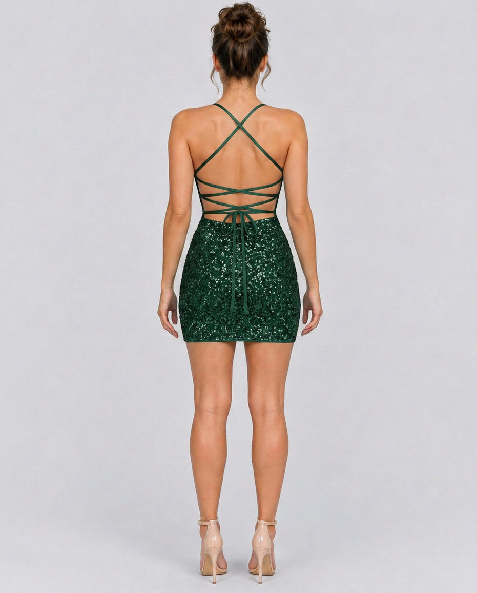 Sequin Scoop Neck Fitted Mini Dress