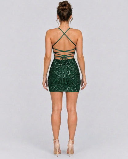 Sequin Scoop Neck Fitted Mini Dress