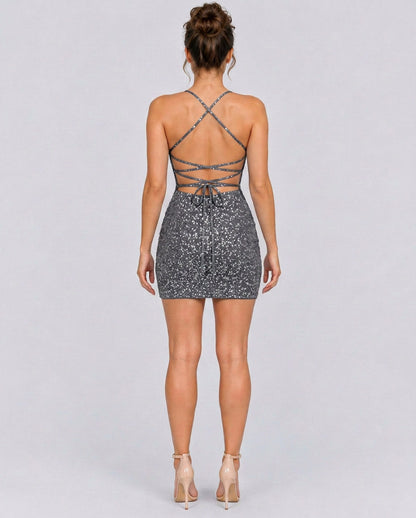 Sequin Scoop Neck Fitted Mini Dress