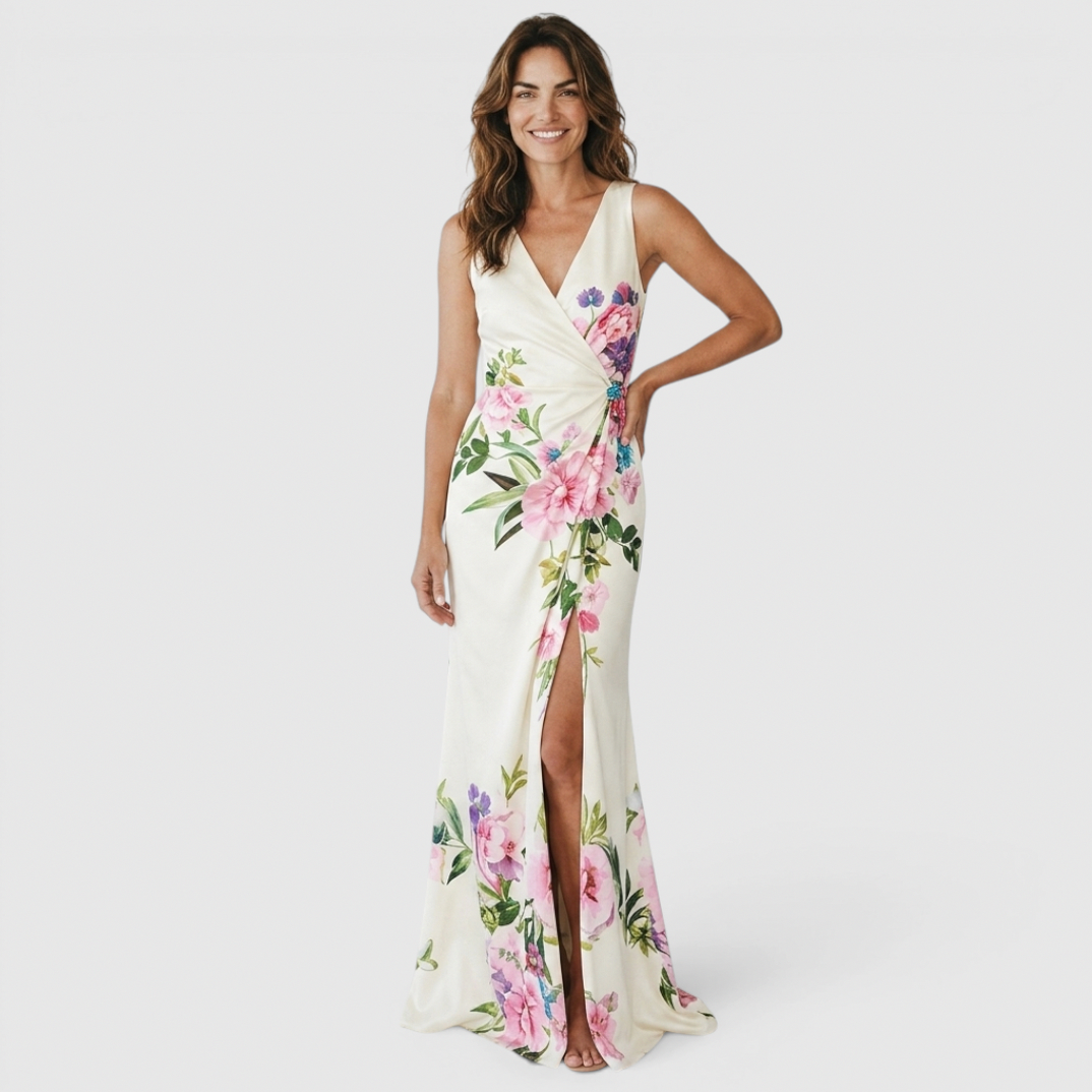 Floral Gathered Formal Maxi Dress