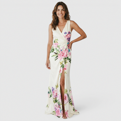 Floral Gathered Formal Maxi Dress