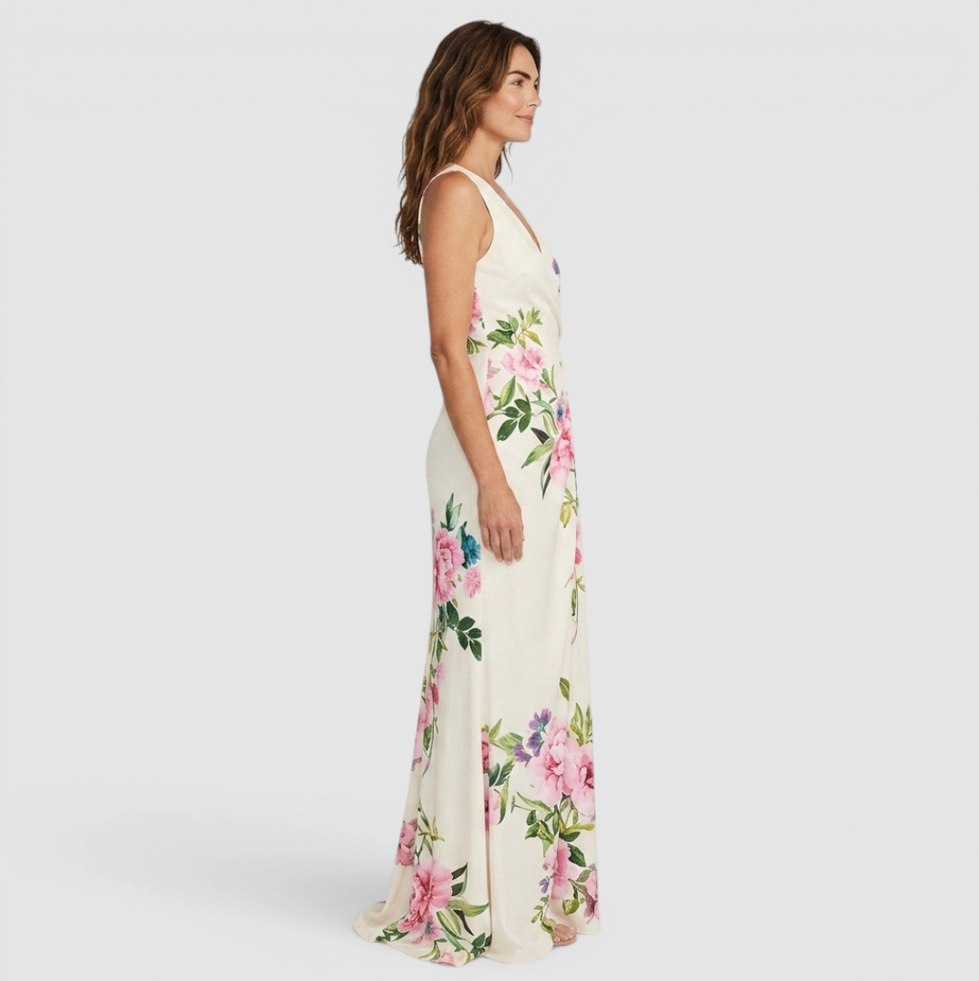 Floral Gathered Formal Maxi Dress