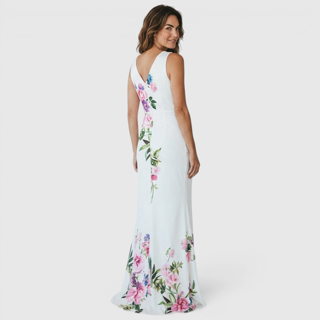 Floral Gathered Formal Maxi Dress