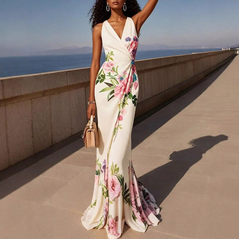 Floral Gathered Formal Maxi Dress