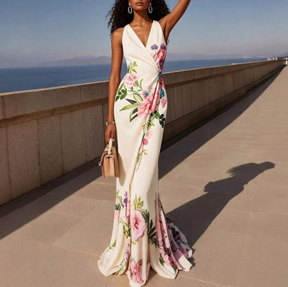 Floral Gathered Formal Maxi Dress