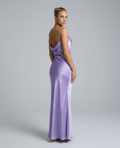 Satin Cowl Neck Formal Maxi Dress