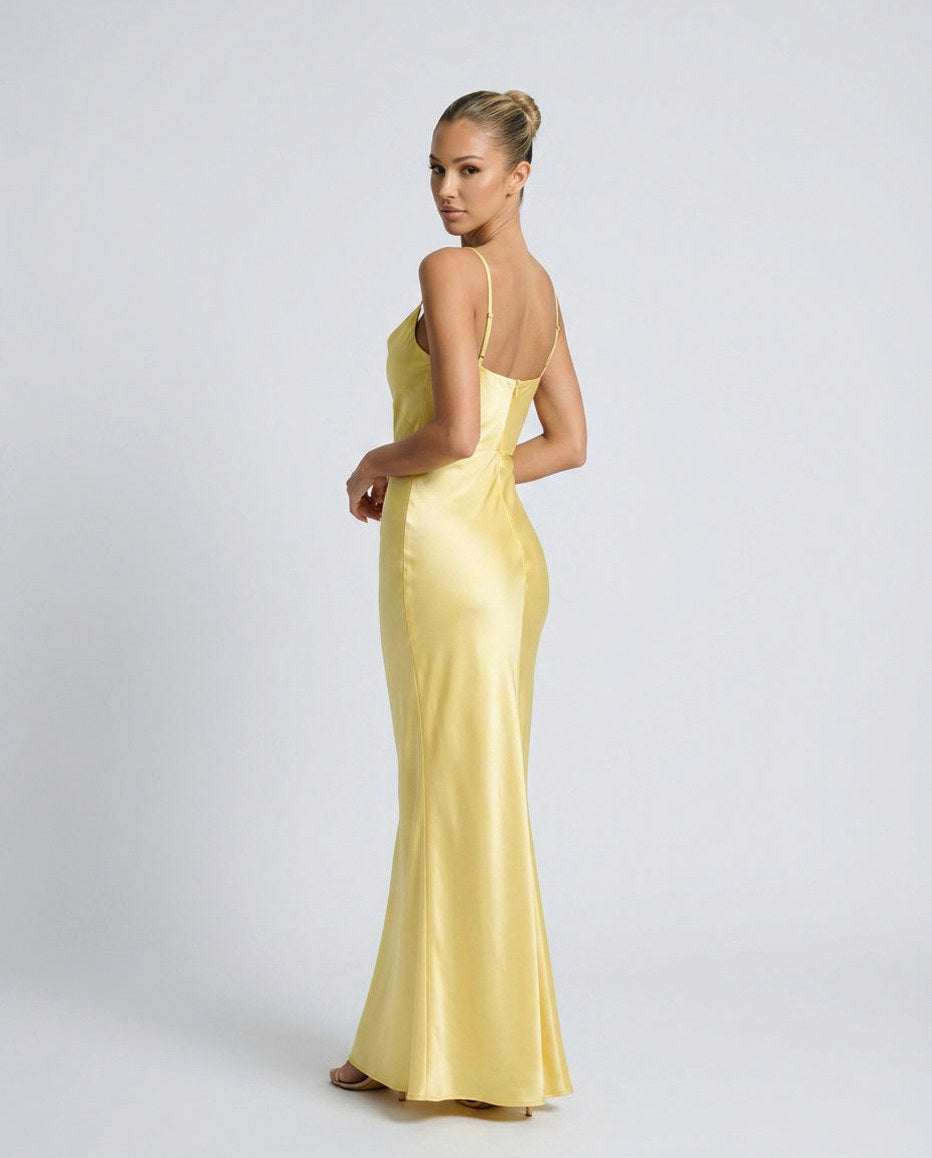 Satin Cowl Neck Formal Maxi Dress