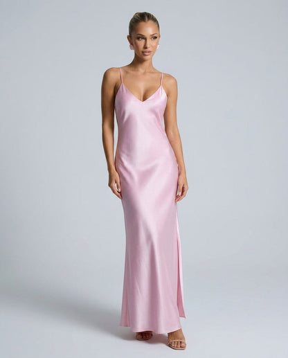 Satin Cowl Neck Formal Maxi Dress