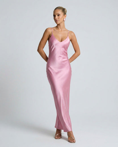 Satin Cowl Neck Formal Maxi Dress