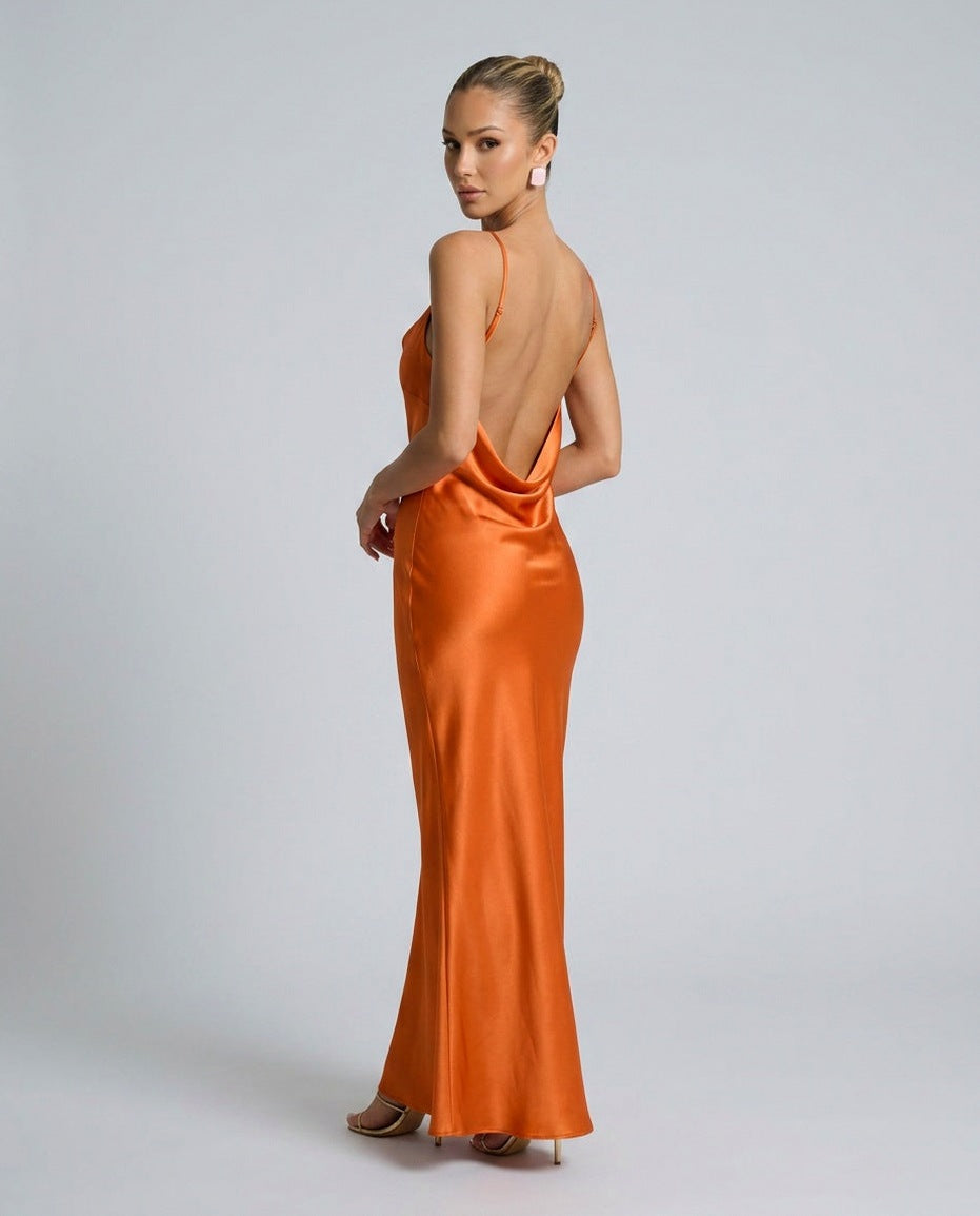 Satin Cowl Neck Formal Maxi Dress