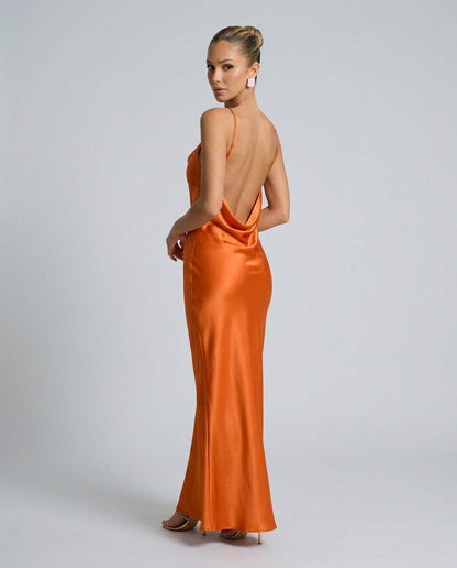 Satin Cowl Neck Formal Maxi Dress