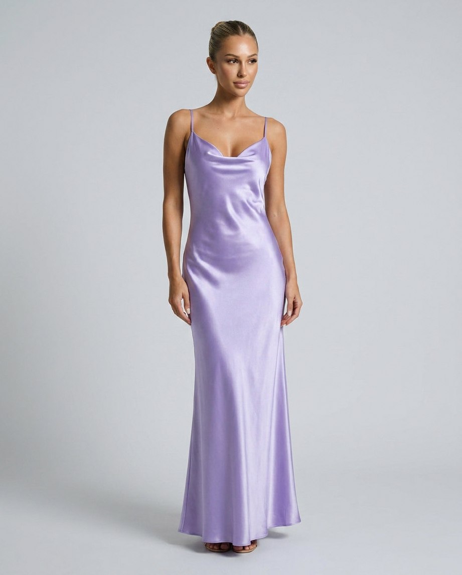 Satin Cowl Neck Formal Maxi Dress
