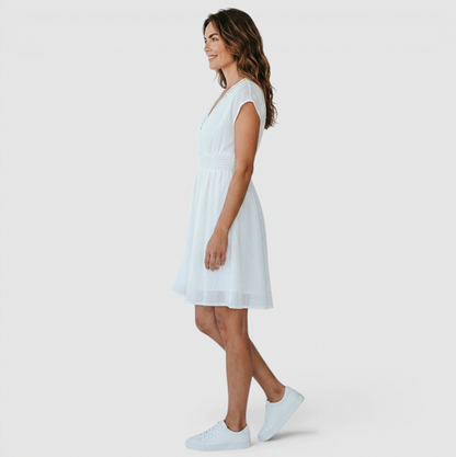 Smocked Crochet Trim Mini Dress