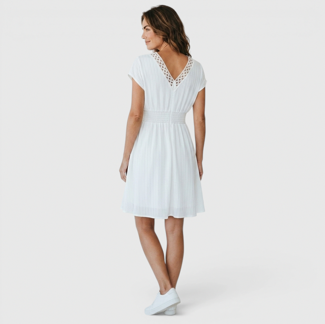 Smocked Crochet Trim Mini Dress