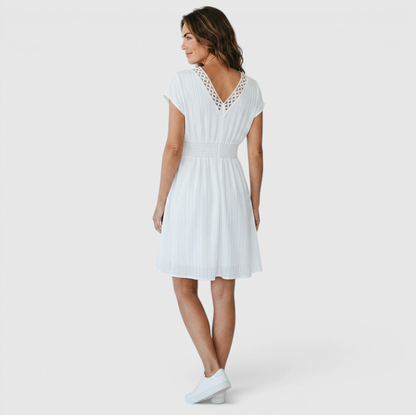 Smocked Crochet Trim Mini Dress