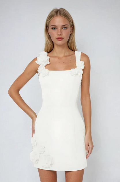 Square Neck Floral Applique Formal Mini Dress