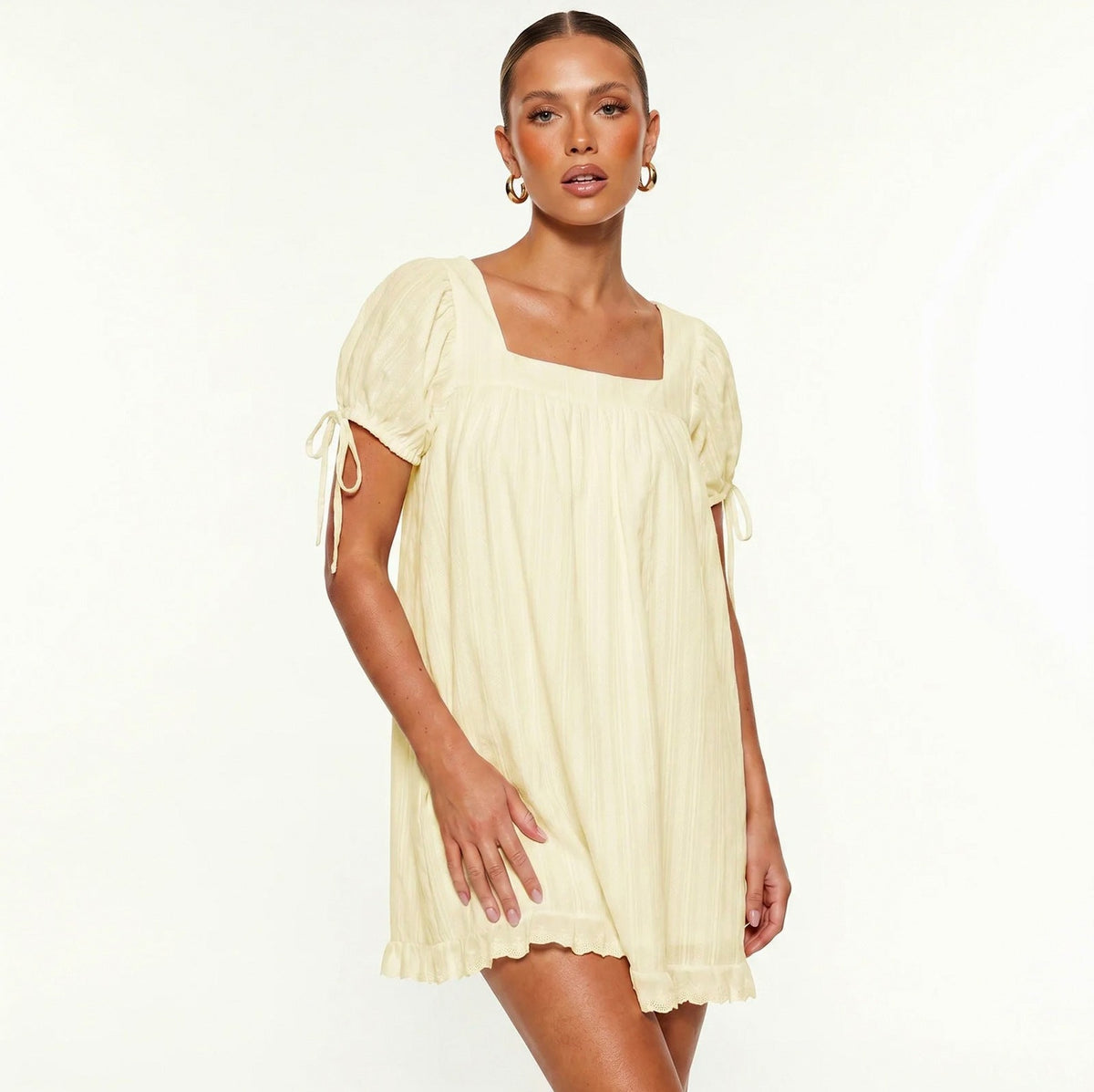 Square Neck Puff Sleeve Mini Dress