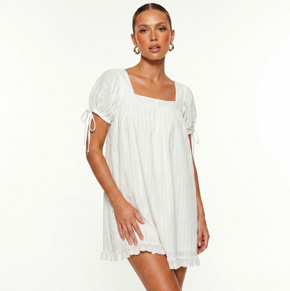 Square Neck Puff Sleeve Mini Dress