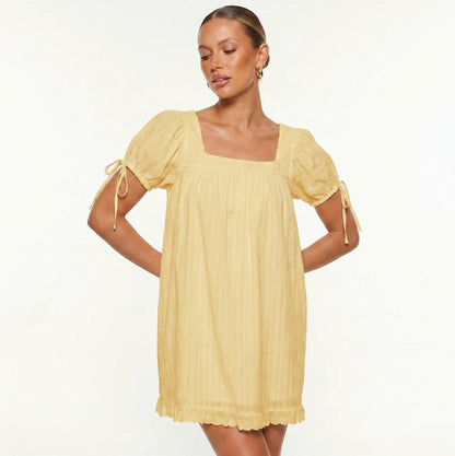Square Neck Puff Sleeve Mini Dress