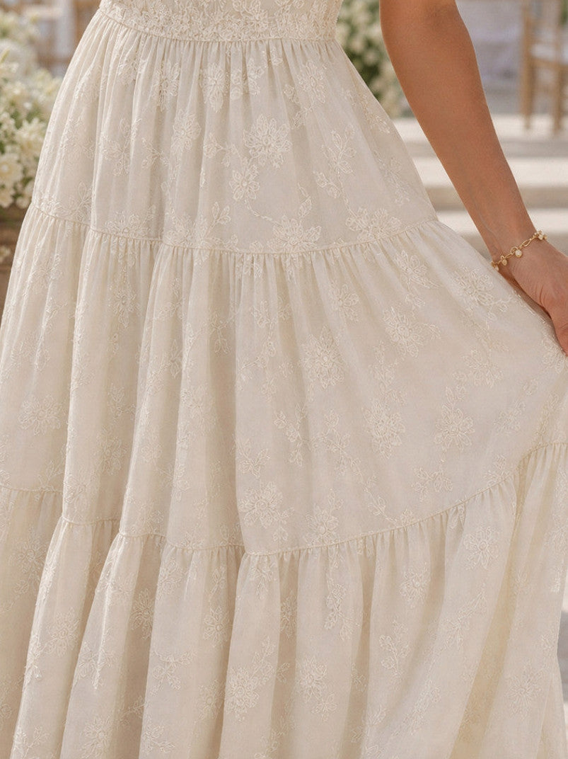 Square Neck Tiered Midi Dress