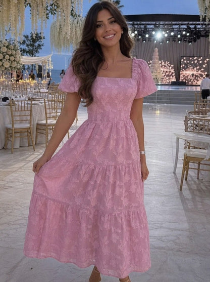 Square Neck Tiered Midi Dress
