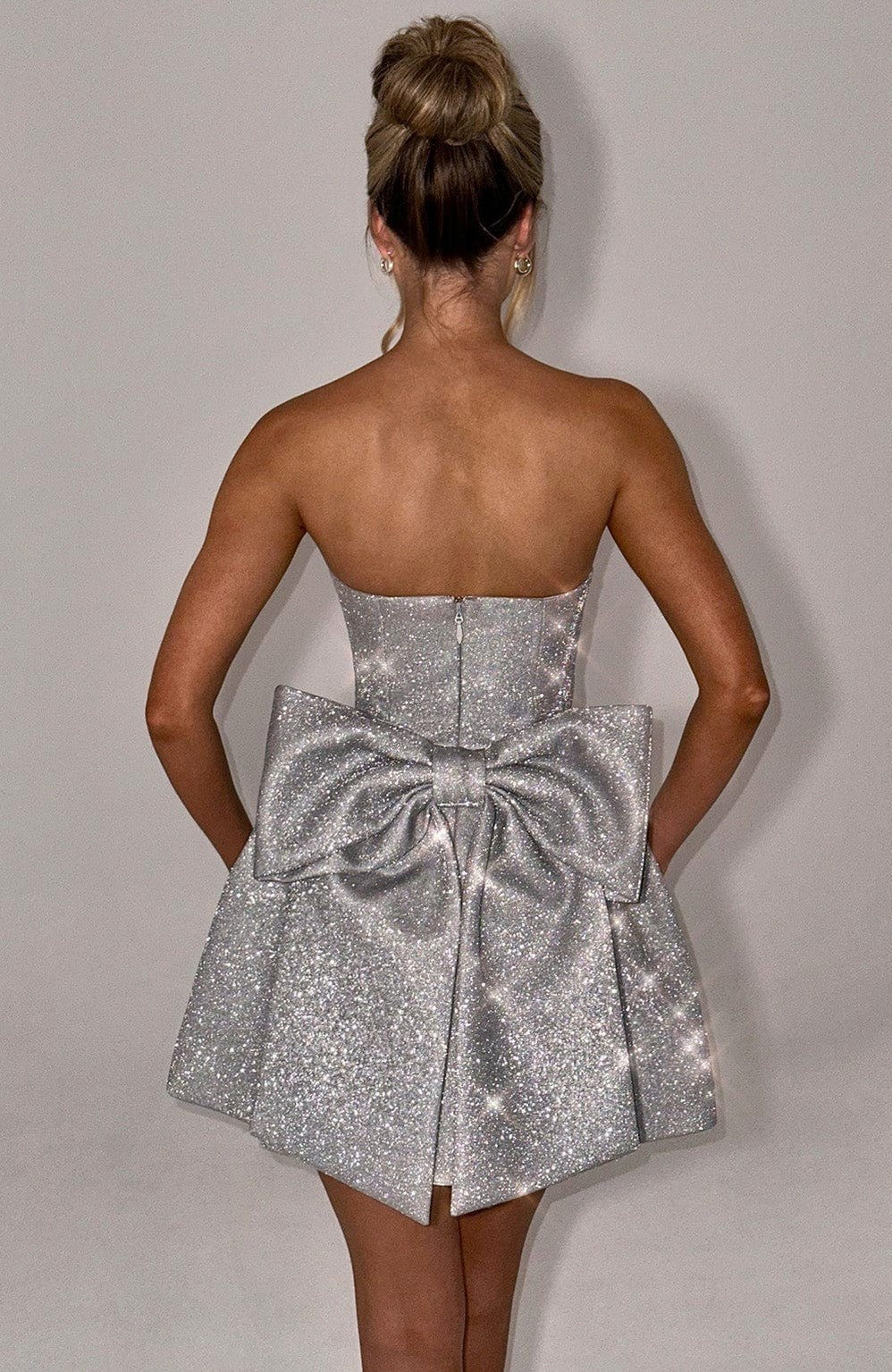 Strapless Bow Pleated Formal Mini Dress