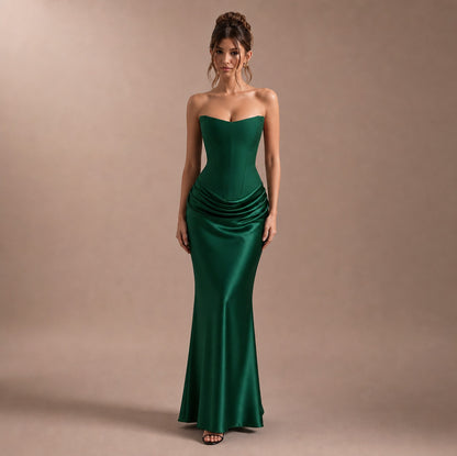 Strapless Corset Ruched Maxi Dress