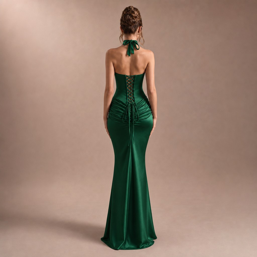 Strapless Corset Ruched Maxi Dress