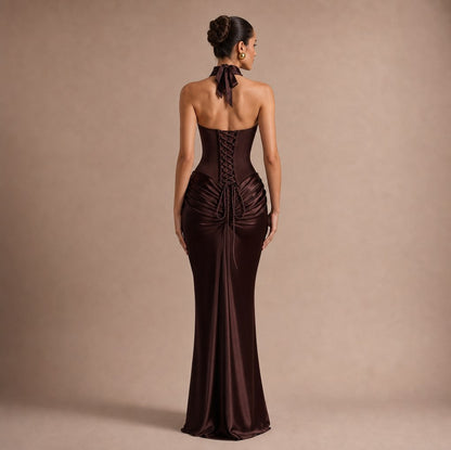 Strapless Corset Ruched Maxi Dress