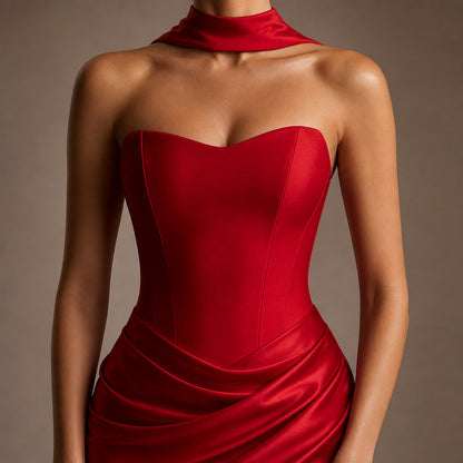 Strapless Corset Ruched Maxi Dress