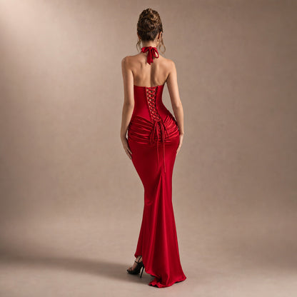 Strapless Corset Ruched Maxi Dress