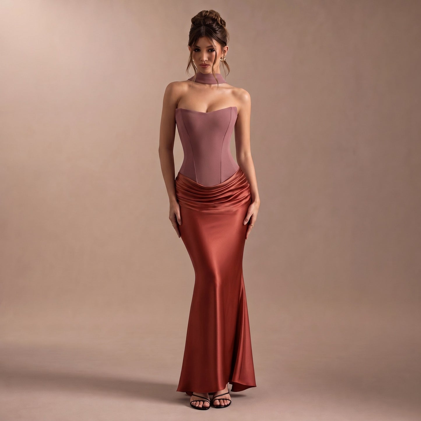 Strapless Corset Ruched Maxi Dress