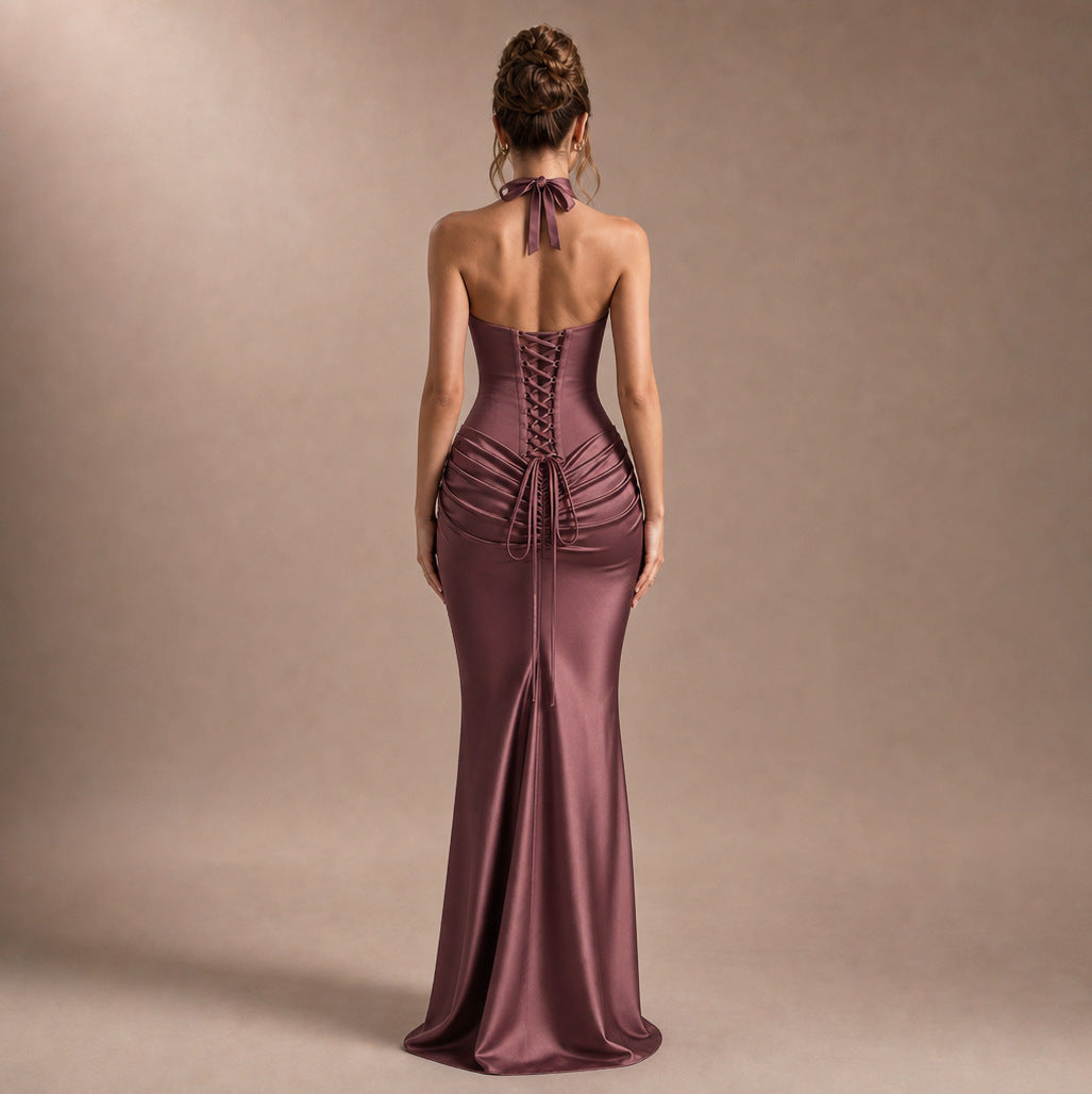 Strapless Corset Ruched Maxi Dress