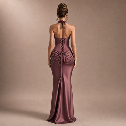 Strapless Corset Ruched Maxi Dress