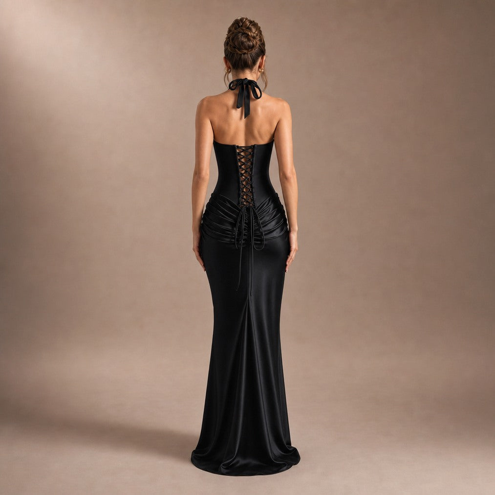 Strapless Corset Ruched Maxi Dress