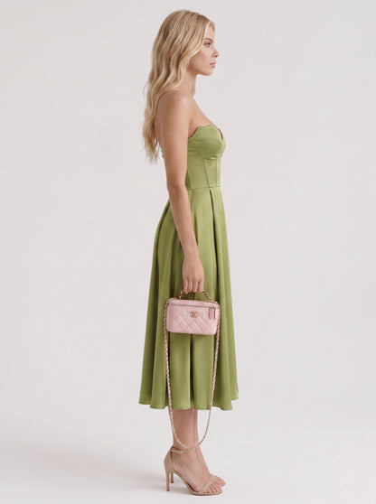 Strapless Corset Satin Midi Dress