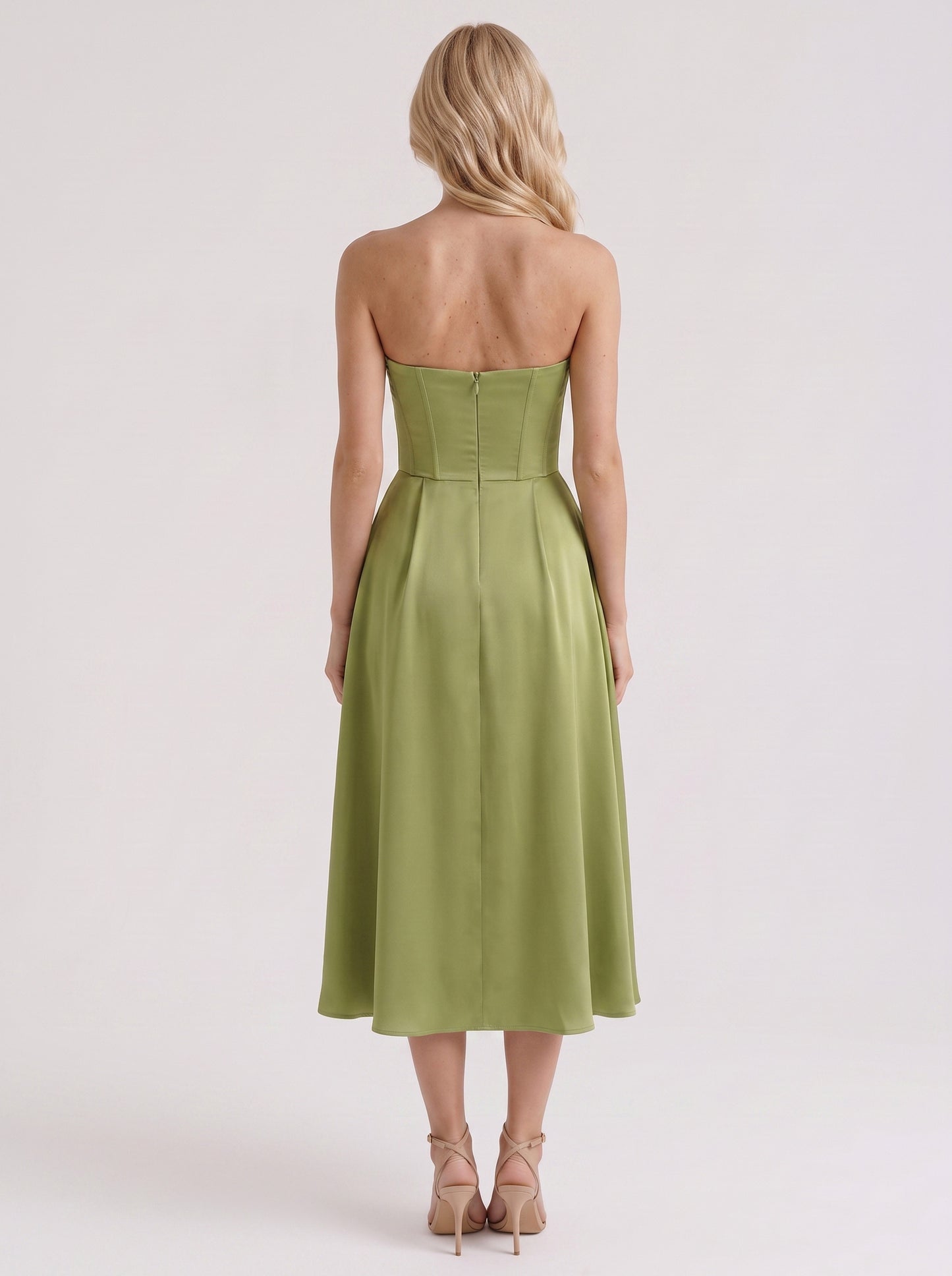 Strapless Corset Satin Midi Dress