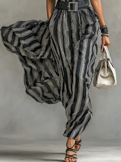 Striped Belted Maxi Shirt Dress