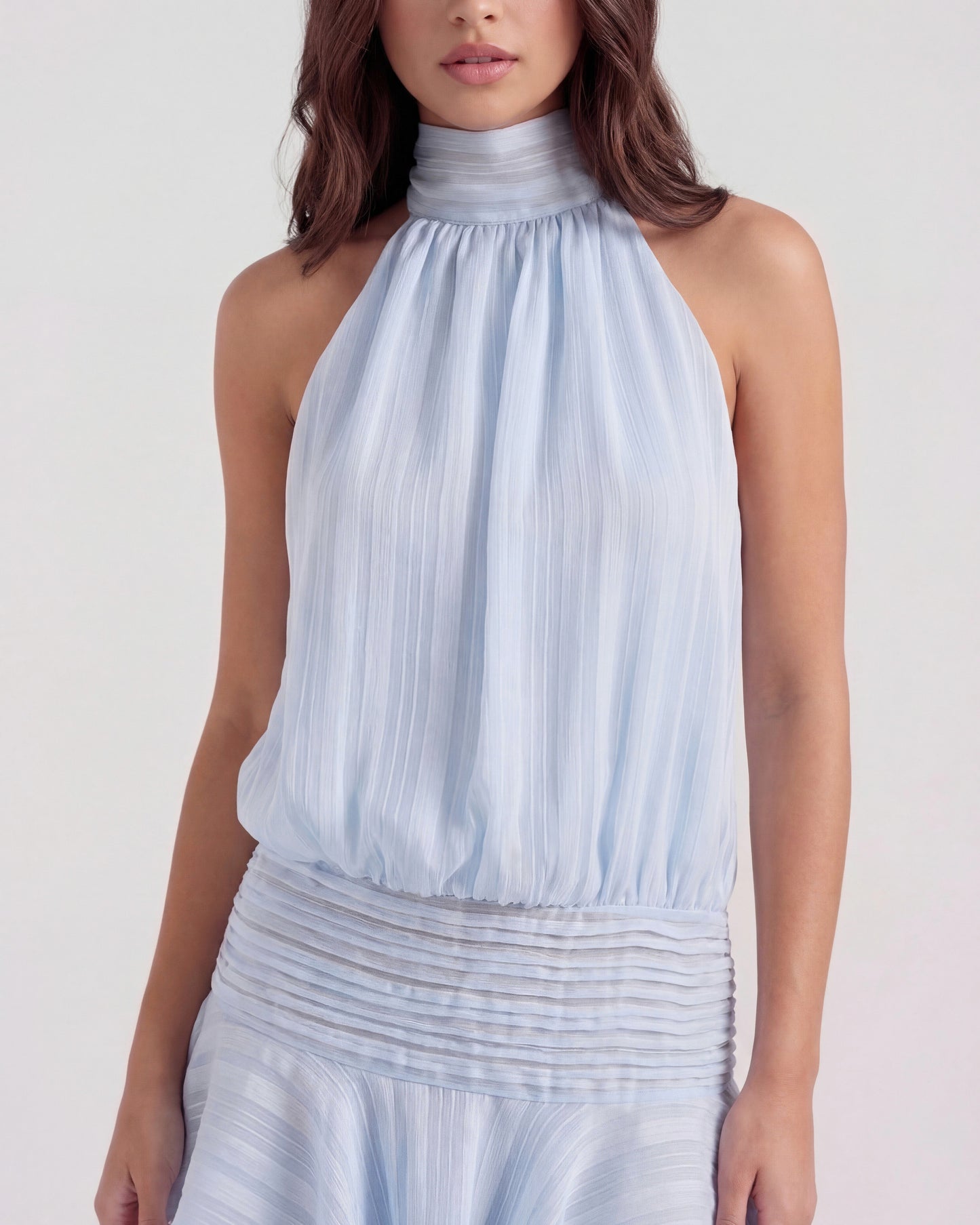 Striped Chiffon Halter Mini Dress