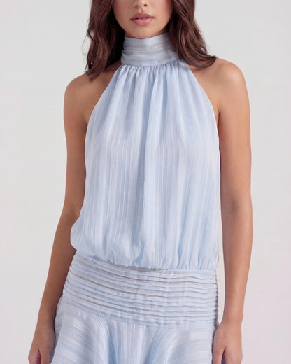 Striped Chiffon Halter Mini Dress