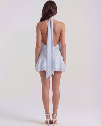 Striped Chiffon Halter Mini Dress