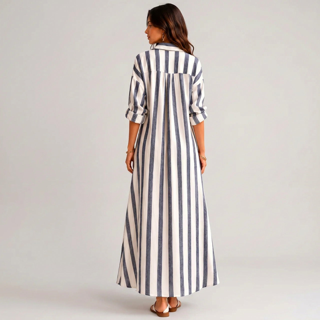 Striped Collared Shirt Maxi Dress