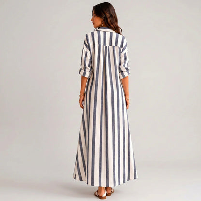 Striped Collared Shirt Maxi Dress