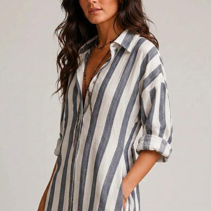 Striped Collared Shirt Maxi Dress