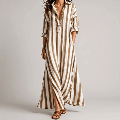 Striped Collared Shirt Maxi Dress