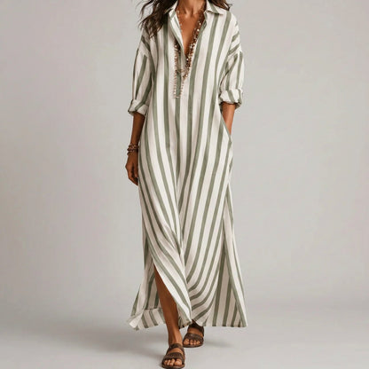Striped Collared Shirt Maxi Dress