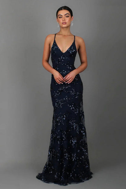Sequin V Neck Formal Gown